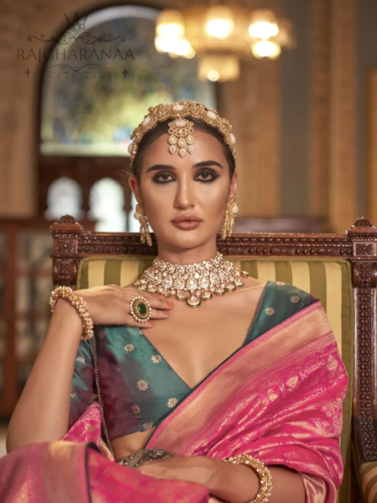 Traditional Ornaments On Saree Portrait Indian Girl Wearing