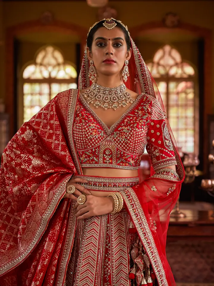 maroon bridal lehenga