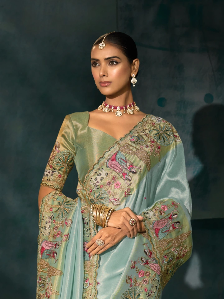 Rajgharanaa Sky blue colour party wear saree