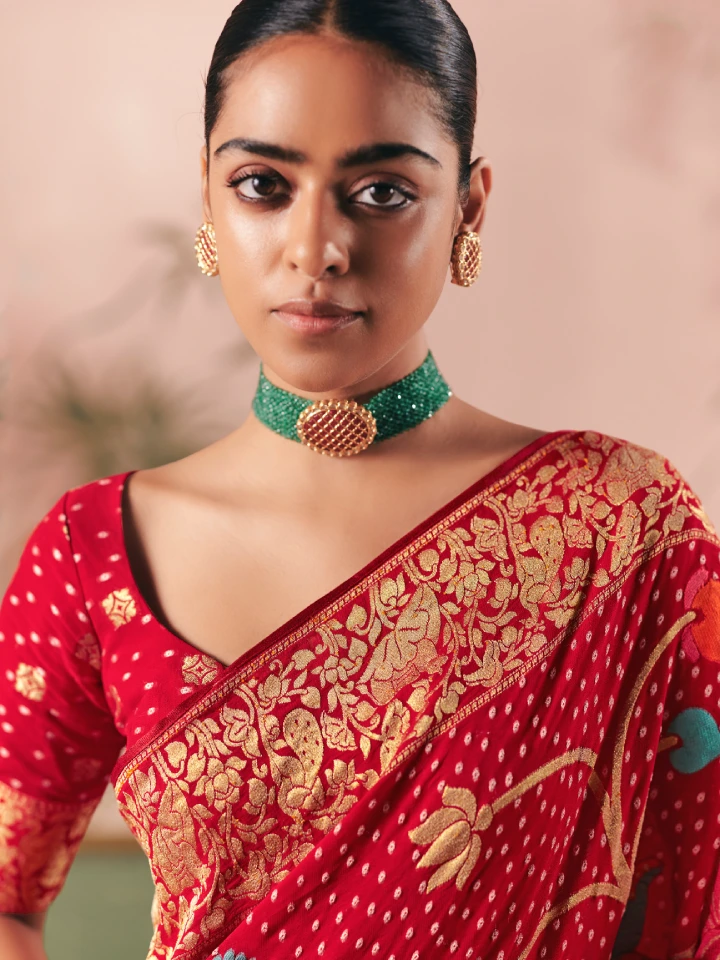 Rajgharanaa red party saree