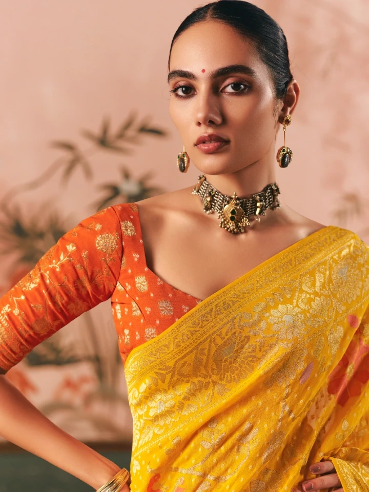 Rajgharanaa yellow saree look