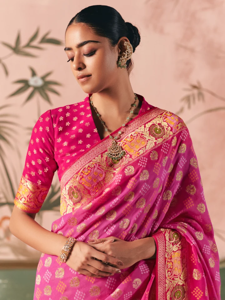 Rajgharanaa pink saree matching blouse