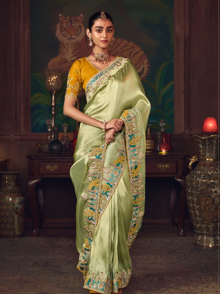 Rajgharanaa party Green saree 4 Rajgharanaa party Green saree - Image 4